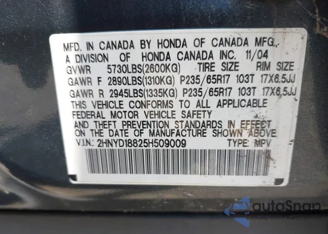 2005 Acura Mdx z USA, uszkodzony, nr VIN 2HNYD18825H509009